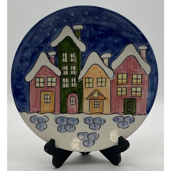 BIANCONI PIETRO Hand Painted Decorative Plate Italy Winter Village Scene Round - Picture 1 of 10